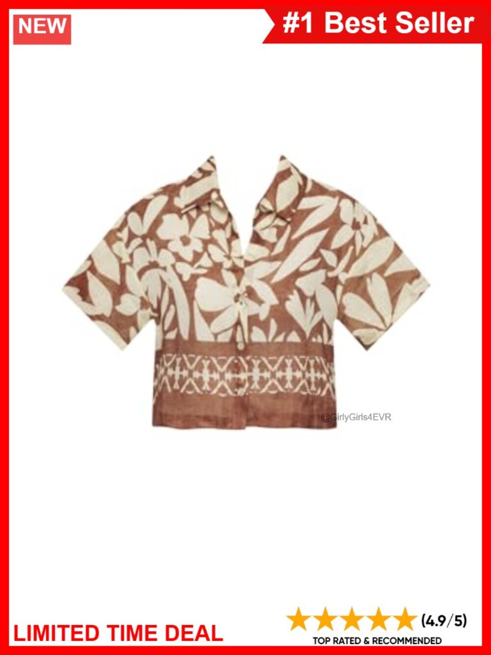 Linen Cropped Swim Cover Up Shell Button Front Beachwear Top